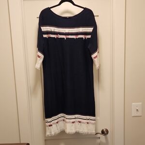 St. John Navy and Cream Striped Midi Dress